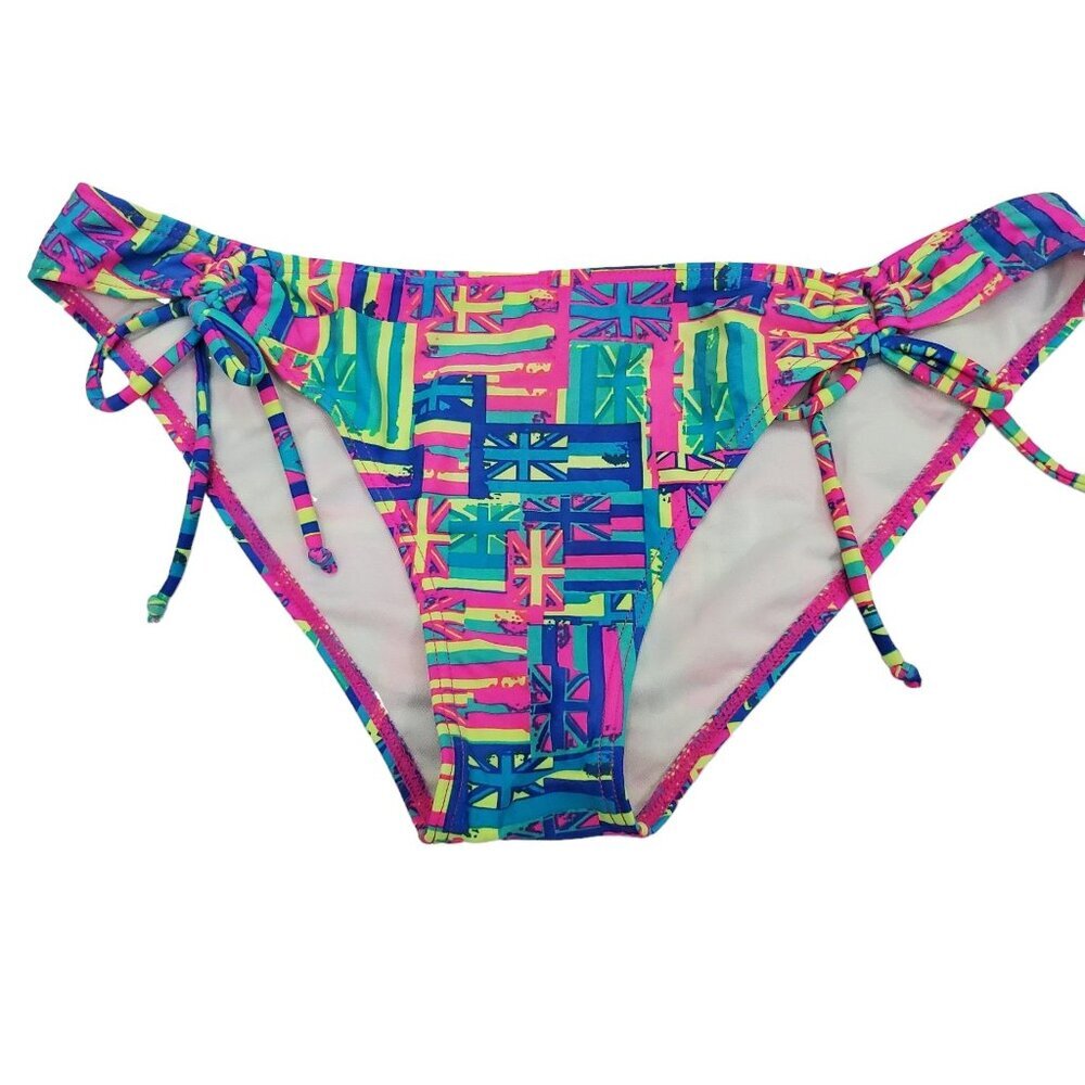 Joe Boxer Women's Y2K Neon Union Jack Print Cinch Side Bikini‎ Bottoms Side XL